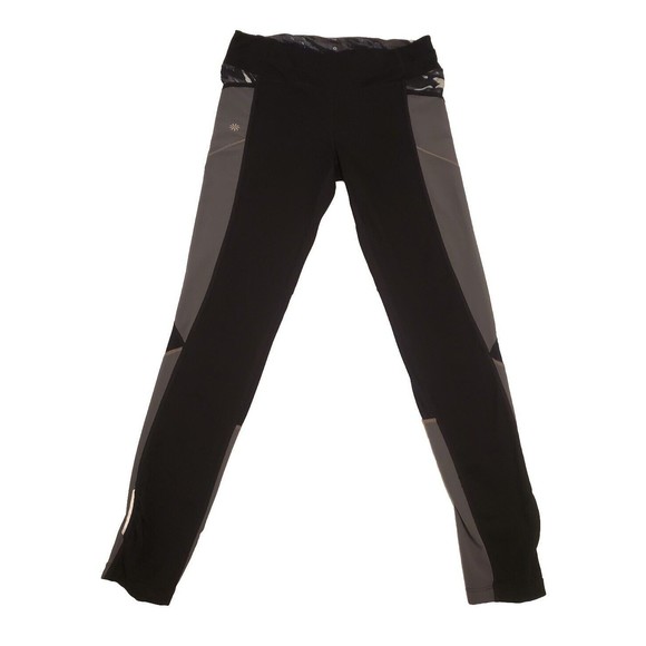 Athleta Fire Be Free Leggings Colorblock Side Pockets Size M Black Gray Camo - Picture 1 of 14